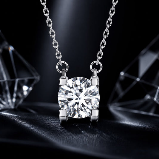925 Sterling Silver 0.65ct Moissanite necklace with round pendant on cable chain by Bids.com on Tampa Home & Garden Store