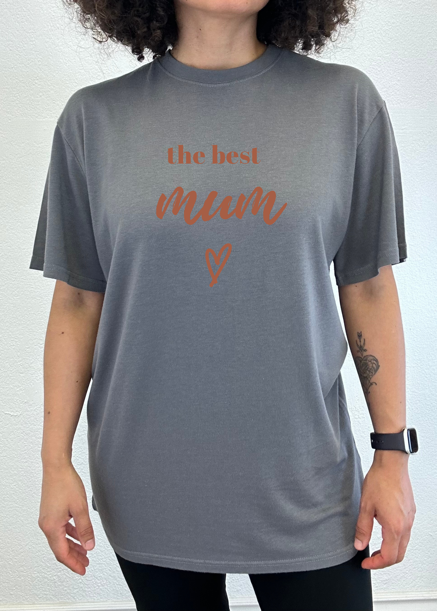 unisex bamboo tee rust-orange the best mum graphic on grey by Spun Bamboo on Tampa Home & Garden Store