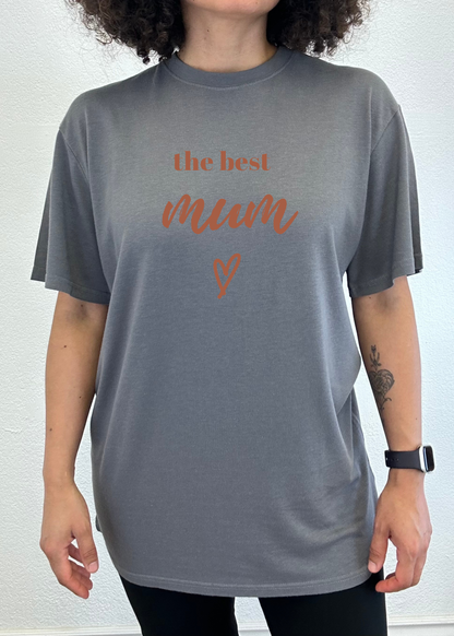 unisex bamboo tee rust-orange the best mum graphic on grey by Spun Bamboo on Tampa Home & Garden Store