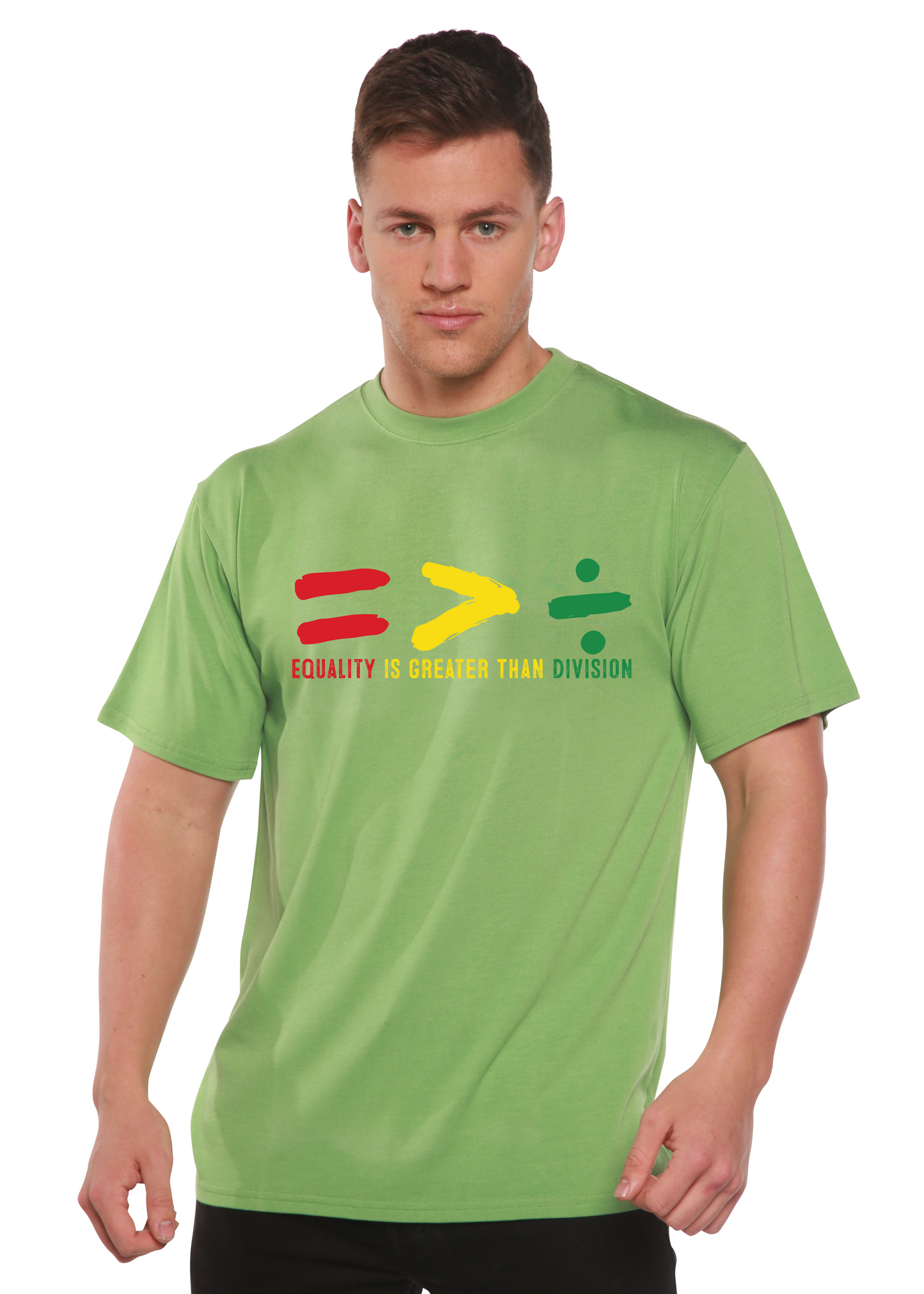 Black History Month bamboo/cotton graphic T-shirt in lime green with red and green graphic on Tampa Home & Garden Store