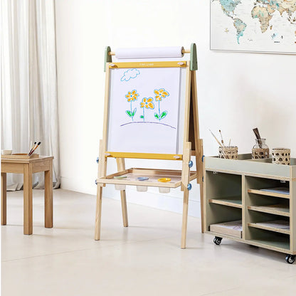 Tiny Land INC 3-in-1 Kids Easel with paper roll, wooden frame, yellow crossbar on Tampa Home & Garden Store