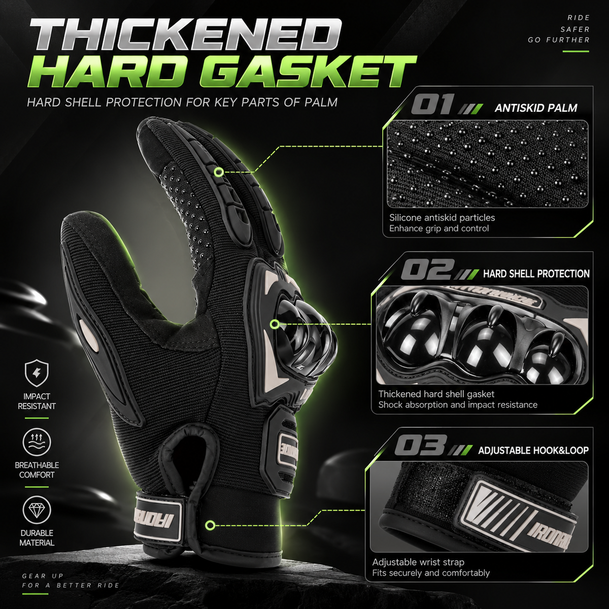 Summer breathable touch screen gloves for motorcycles by BikerZoneZ, black with hard shell on Tampa Home & Garden Store
