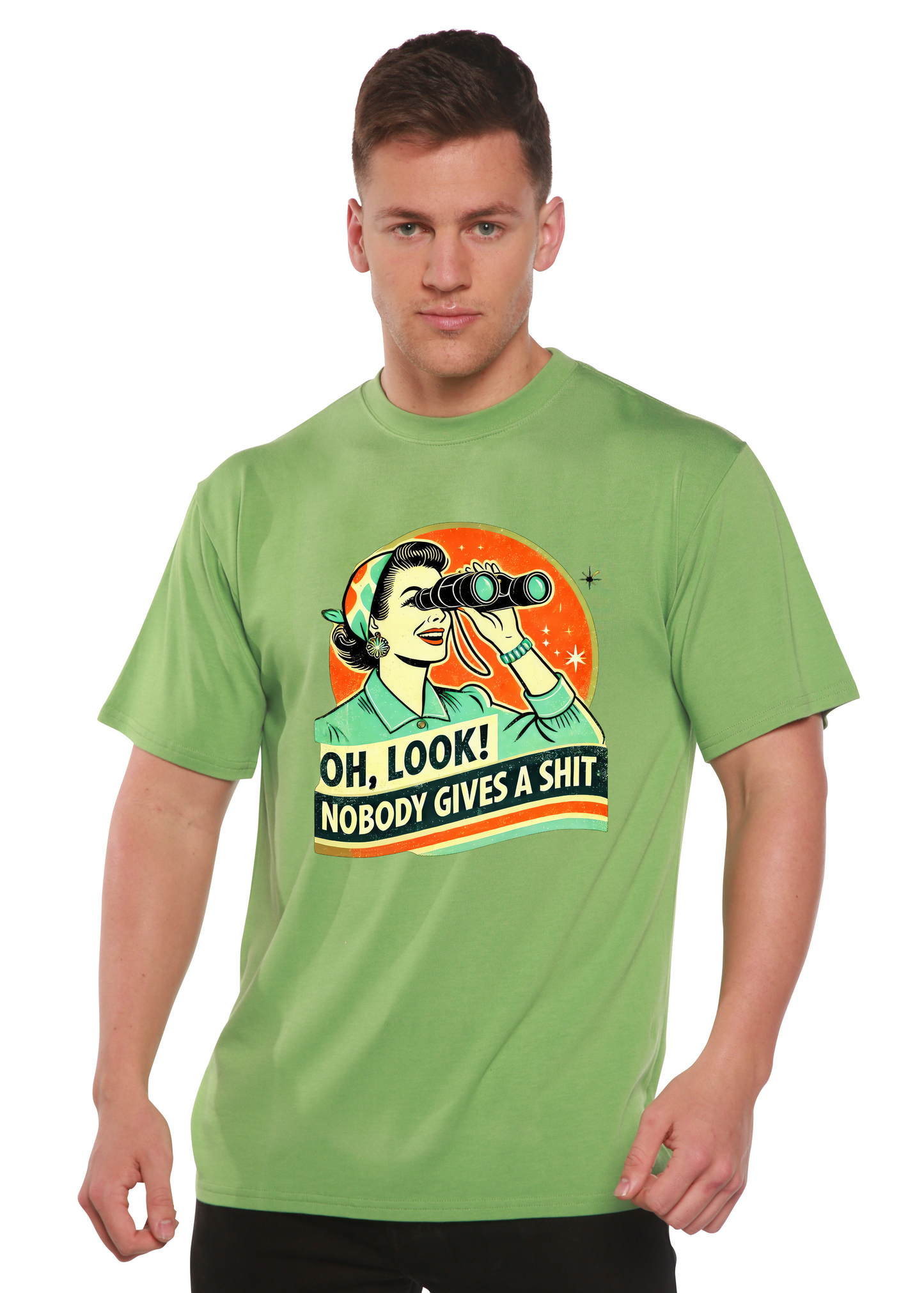 Funny Retro Woman Unisex Bamboo/Cotton Graphic T-Shirt lime green Spun Bamboo on Tampa Home & Garden Store