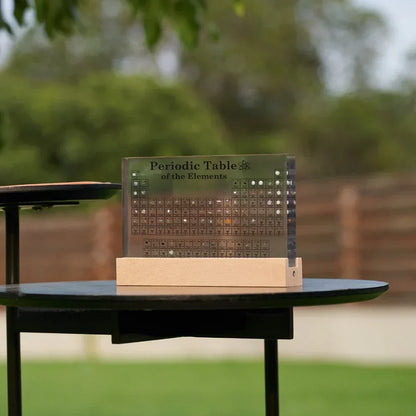 LED Periodic Table Element Display artwork by Moktan Sabai, metal panel on wooden base on Tampa Home & Garden Store