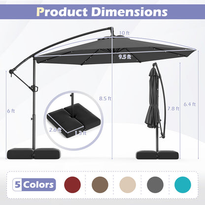 Sombrilla Colgante Solar de 10 Pies con Base y 32 Luces LED - Gris