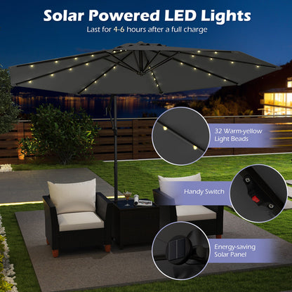 Sombrilla Colgante Solar de 10 Pies con Base y 32 Luces LED - Gris