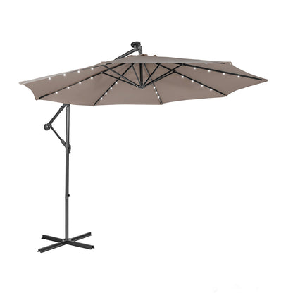 10 Feet Patio Solar Powered Cantilever Umbrella with Tilting System-Beige