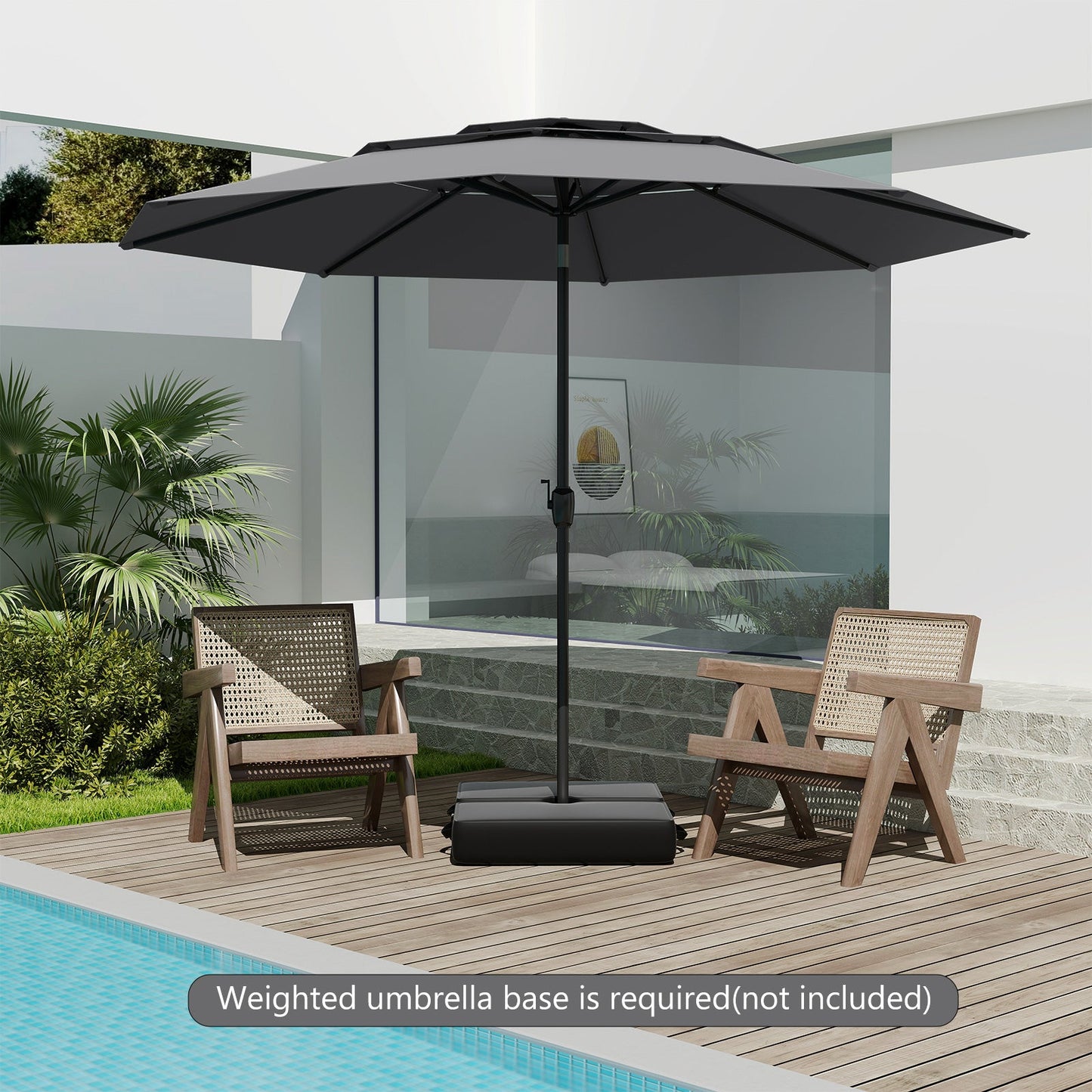 10 ft 3-tier Vented Patio Umbrella with Push Button Tilt-Gray