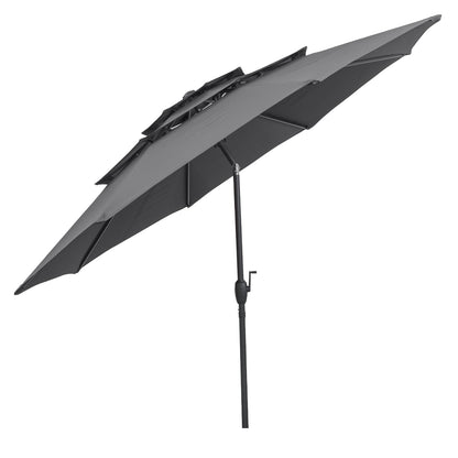 10 ft 3-tier Vented Patio Umbrella with Push Button Tilt-Gray