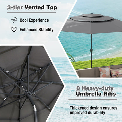10 ft 3-tier Vented Patio Umbrella with Push Button Tilt-Gray