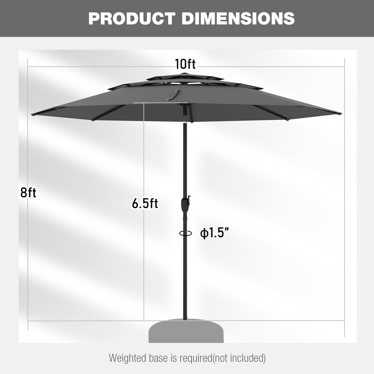 10 ft 3-tier Vented Patio Umbrella with Push Button Tilt-Gray