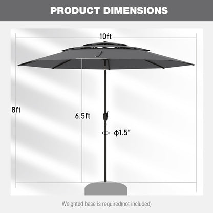 10 ft 3-tier Vented Patio Umbrella with Push Button Tilt-Gray