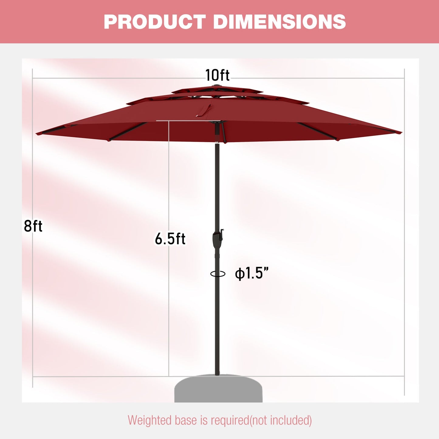 10 ft 3-tier Vented Patio Umbrella with Push Button Tilt-Red