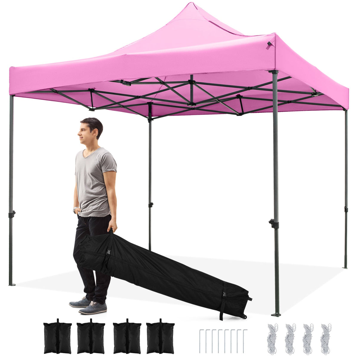 GemGear 10x10 ft pink outdoor pop up canopy tent with wheeled carry bag and stakes on Tampa Home & Garden Store