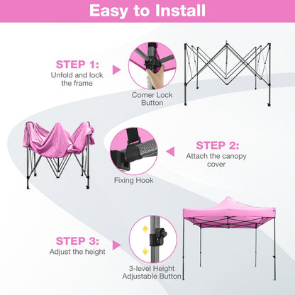 GemGear 10x10 ft pink pop-up canopy tent with wheeled bag and assembly steps diagram on Tampa Home & Garden Store