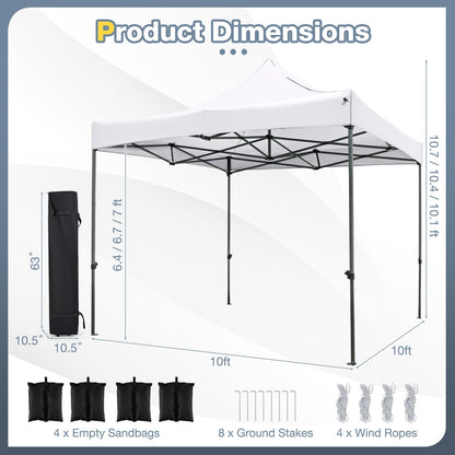 GemGear 10 x 10 ft outdoor pop up canopy tent with wheeled bag, white canopy, easy setup on Tampa Home & Garden Store