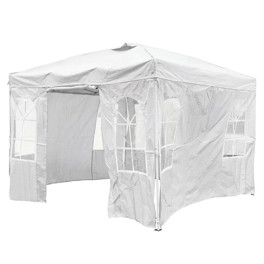 DirectDeals white 10x10 pop up canopy tent with sidewalls and adjustable height on Tampa Home & Garden Store