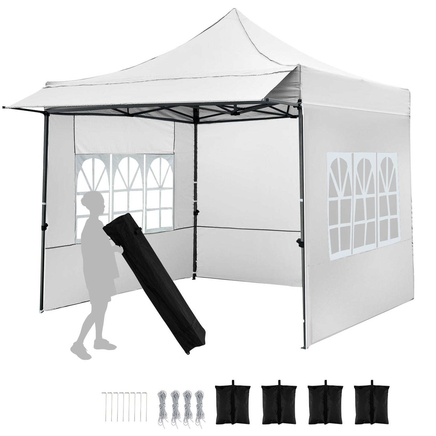 10 x 10 FT Pop up Canopy Tent with Sidewalls and Awning for Party Picnic Event