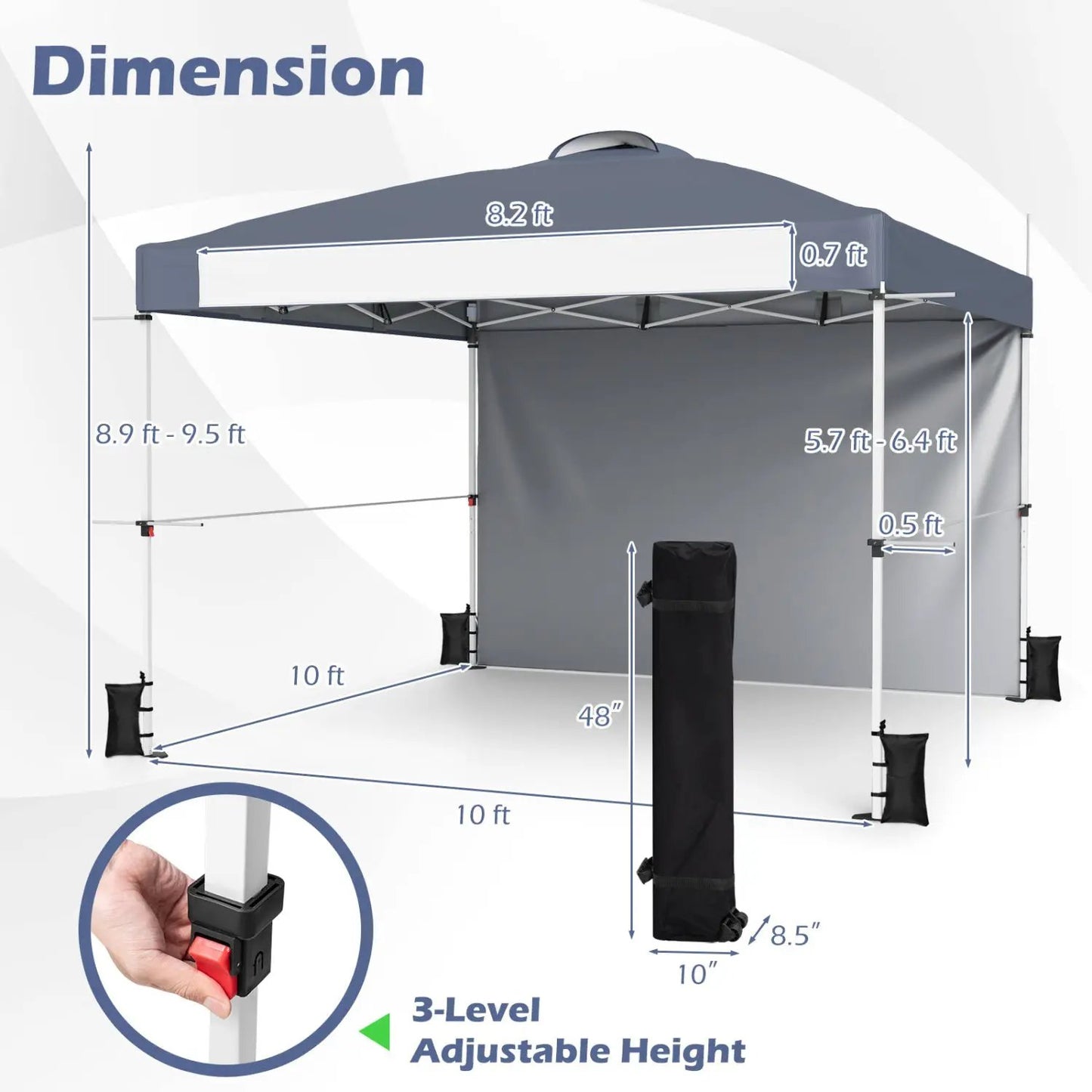 10x10 Pop Up Canopy Tent With Roller Bag