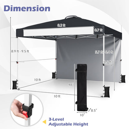 10x10 Pop-Up Canopy Tent by GemGear with roller bag, black canopy, adjustable height on Tampa Home & Garden Store