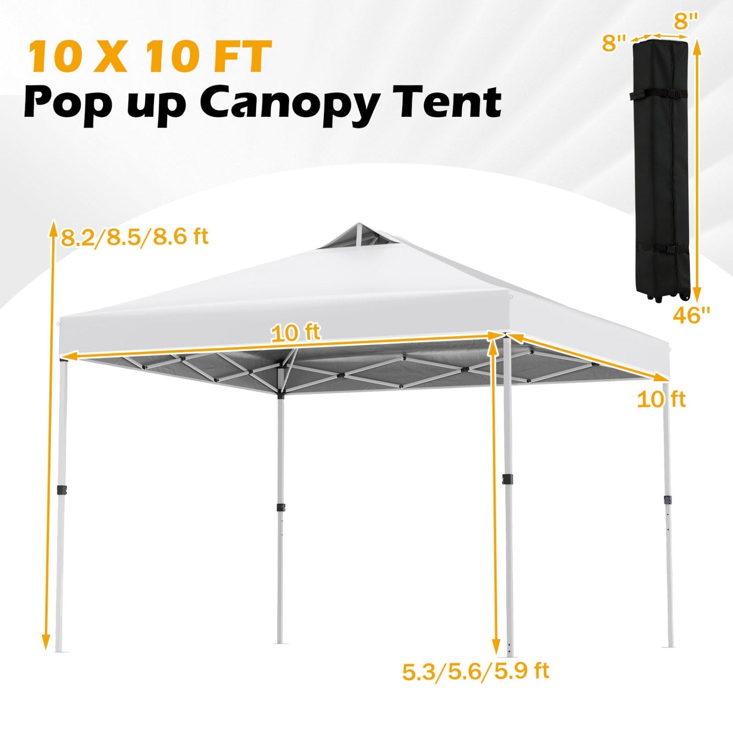 GemGear 10 x 10 ft pop up canopy tent white cover with silver frame; includes black carry bag on Tampa Home & Garden Store