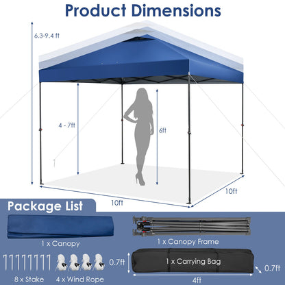 Toldo plegable instantáneo de 10 x 10 pies para exteriores con bolsa de transporte - Azul