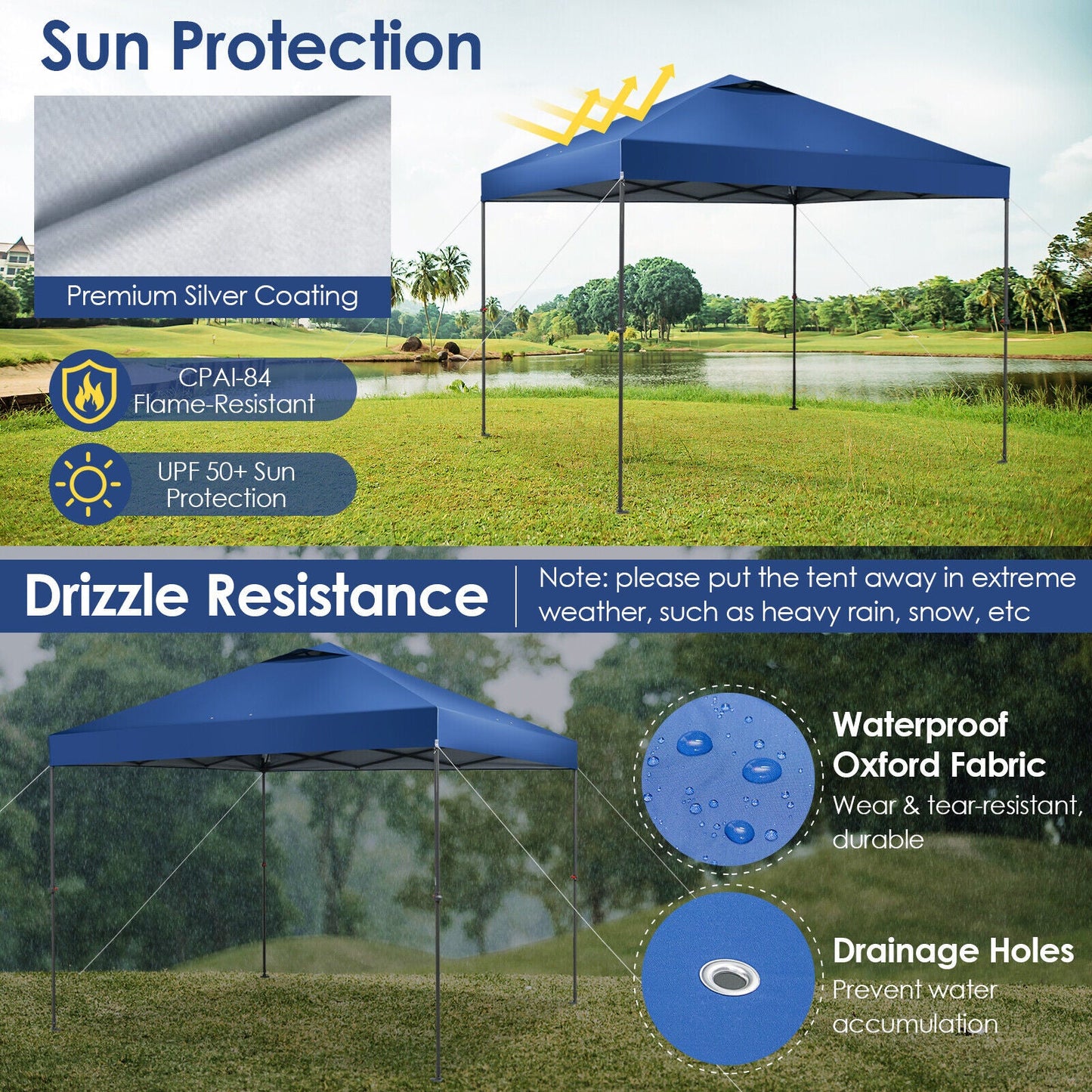 Toldo plegable instantáneo de 10 x 10 pies para exteriores con bolsa de transporte - Azul