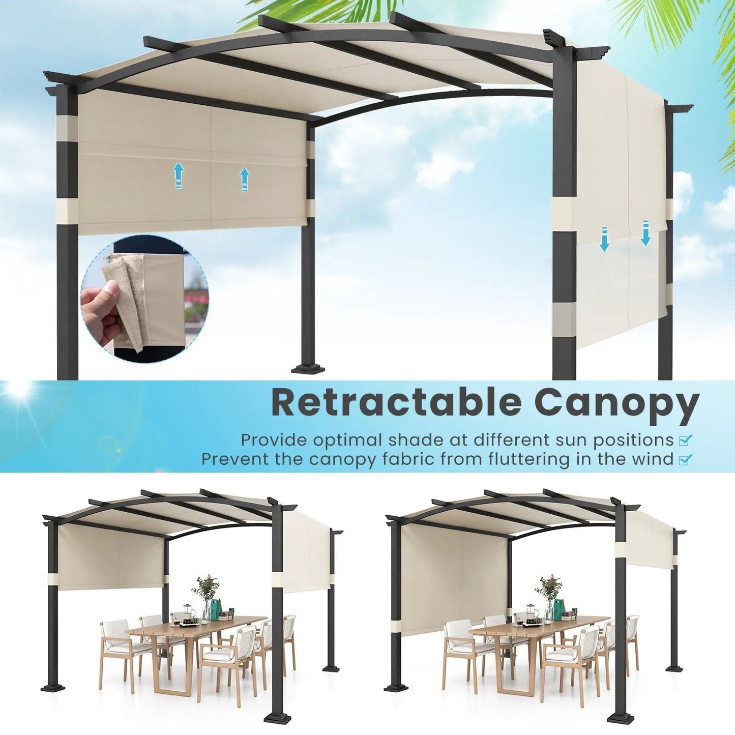 Outdoor Pergola 10x10 Modern Arched Patio Shelter