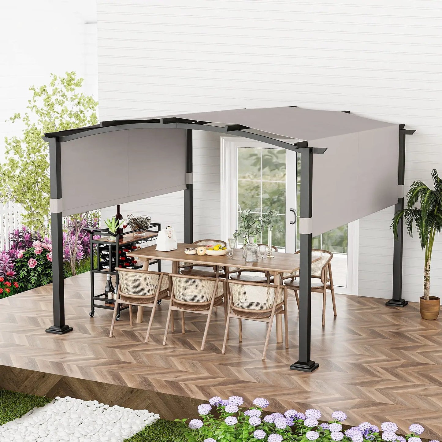 Outdoor Pergola 10x10 Modern Arched Patio Shelter