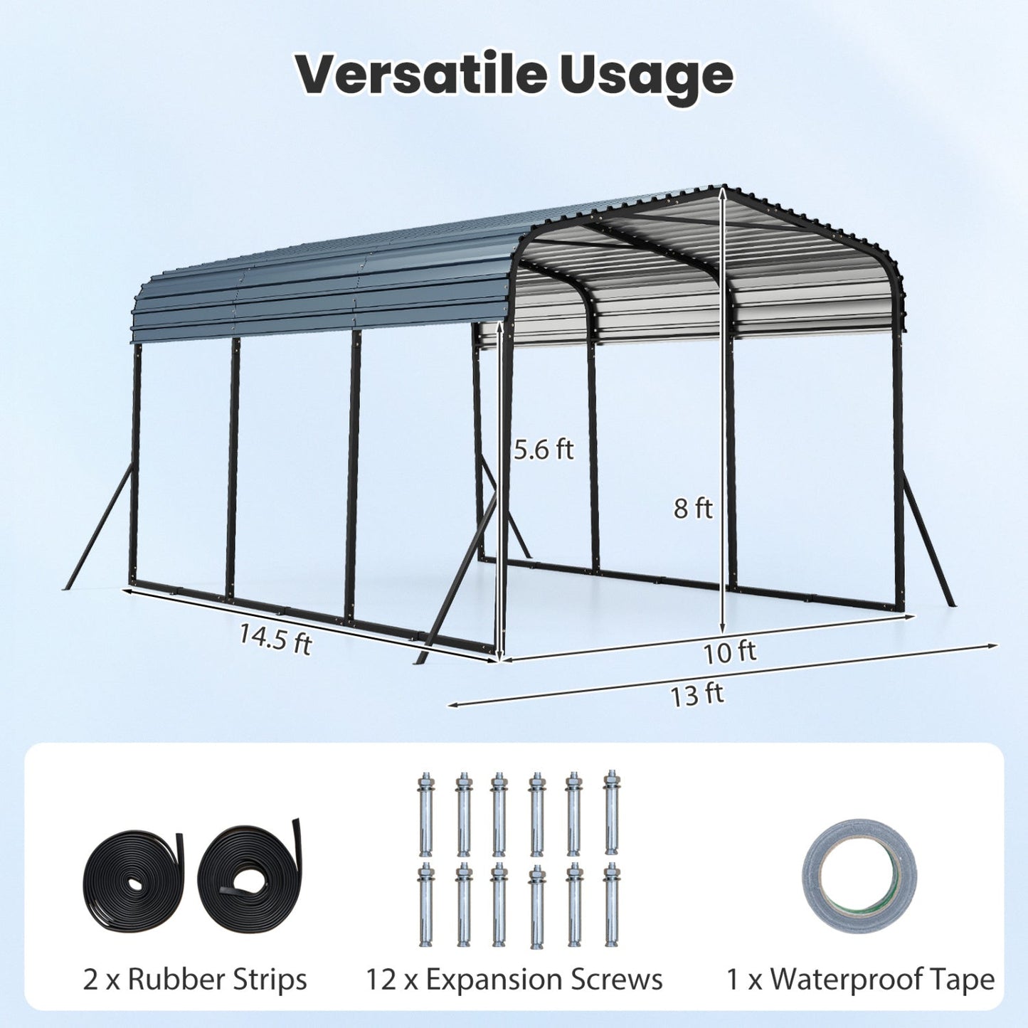 Heavy Duty Carport Shelter Galvanized Steel Roof
