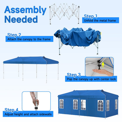 Pop Up Canopy Tent 10x20 ft GemGear blue canopy, metal frame, 6 sidewalls on Tampa Home & Garden Store