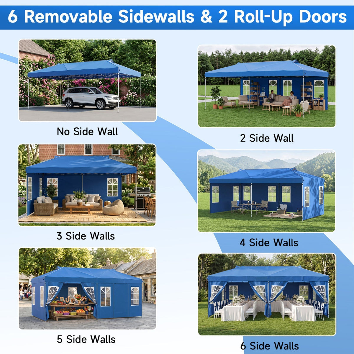 GemGear blue 10x20 ft pop up canopy tent with six sidewalls on Tampa Home & Garden Store