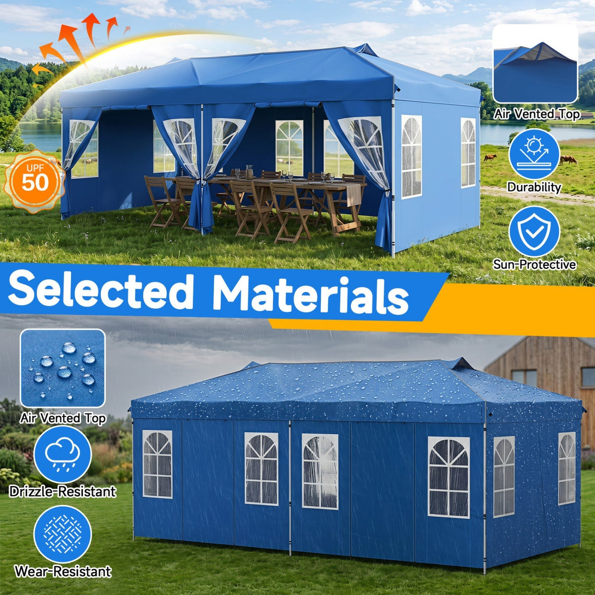 GemGear Pop Up Canopy Tent 10x20 ft blue with 6 sidewalls on Tampa Home & Garden Store