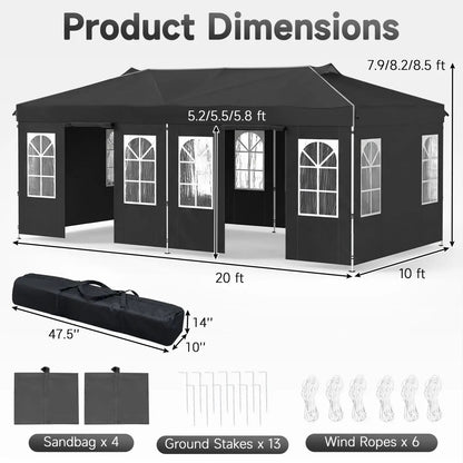 Pop Up Canopy Tent 10x20 Ft With 6 Sidewalls