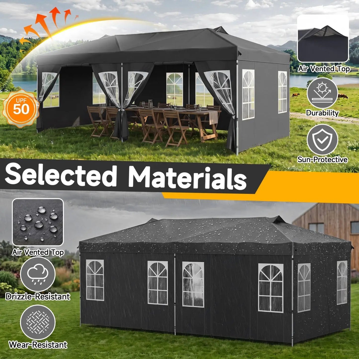 Pop Up Canopy Tent 10x20 Ft With 6 Sidewalls