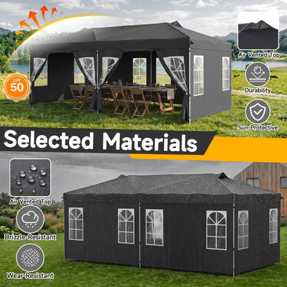 Pop Up Canopy Tent 10x20 Ft With 6 Sidewalls