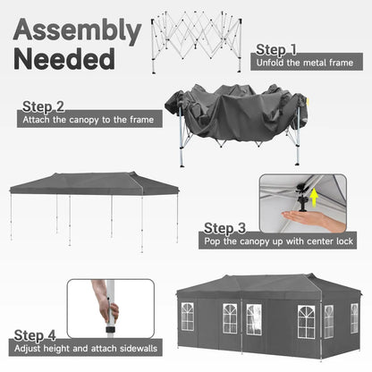 Pop Up Canopy Tent 10x20 Ft With 6 Sidewalls
