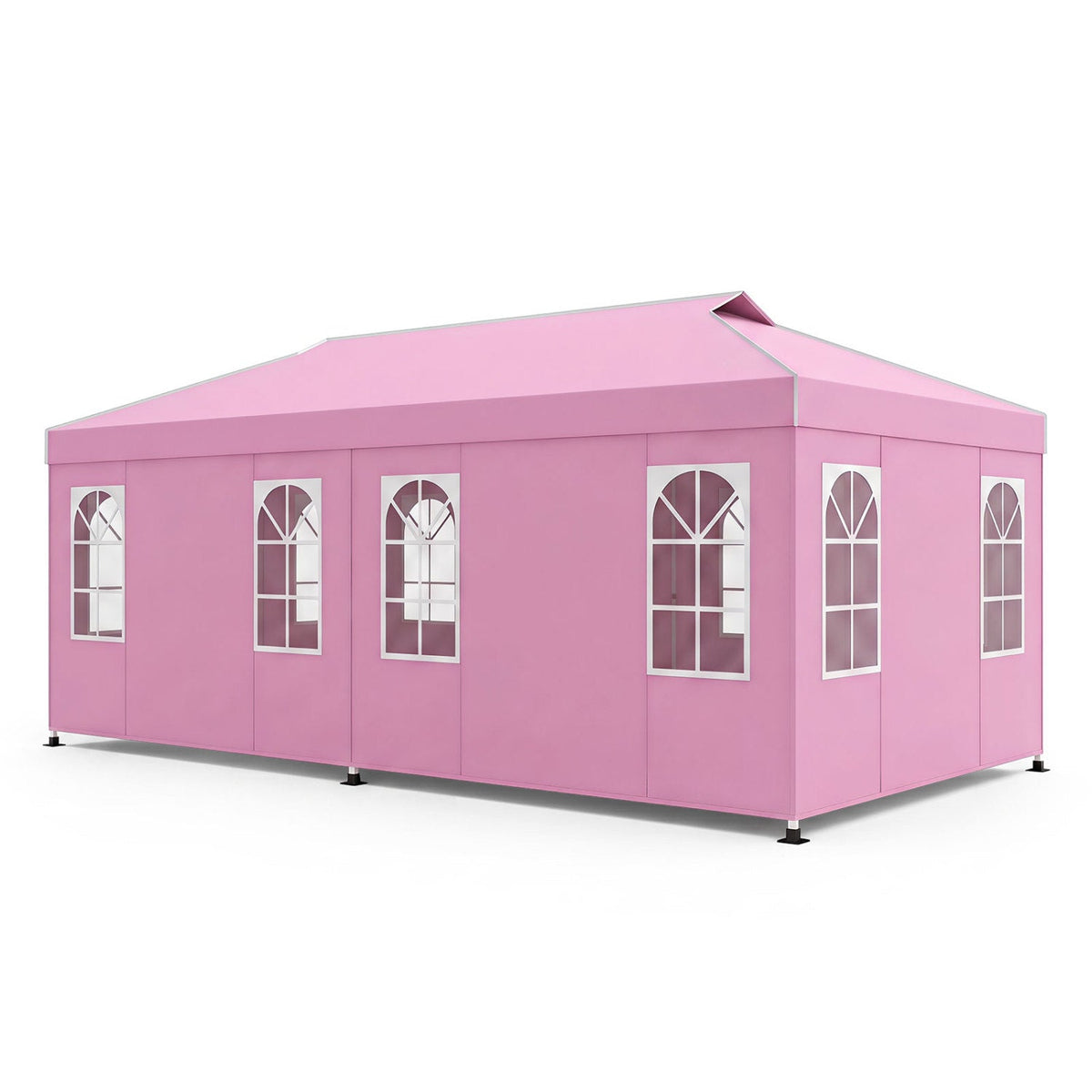 Pop Up Canopy Tent GemGear 10x20 ft with 6 pink sidewalls and arched-window panels on Tampa Home & Garden Store
