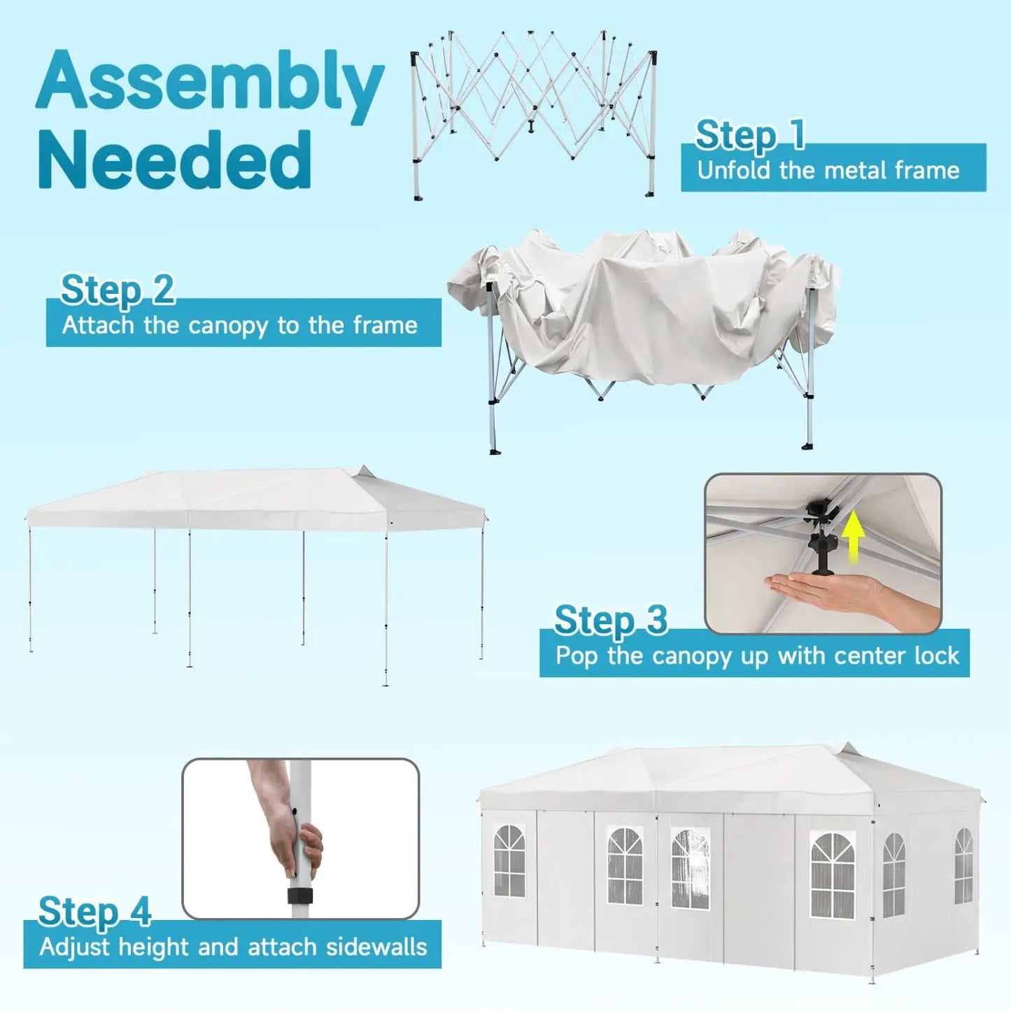 Pop Up Canopy Tent 10x20 Ft With 6 Sidewalls