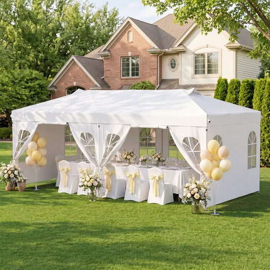 Pop Up Canopy Tent 10x20 ft white with 6 sidewalls by DirectDeals for outdoor event on Tampa Home & Garden Store