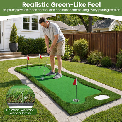 Golf putting green mat 10x3.5ft with 3 holes and flags, DirectDeals backyard golf training aid on Tampa Home & Garden Store
