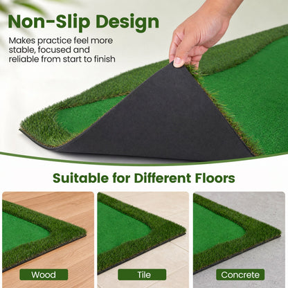 Golf Putting Green Mat 10x3.5ft with 3 holes and flags, DirectDeals non-slip turf mat on Tampa Home & Garden Store
