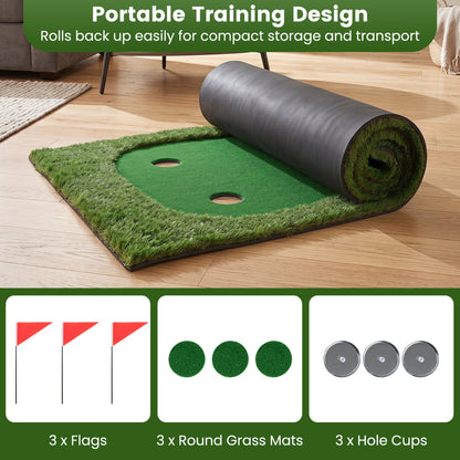 Golf putting green mat 10x3.5 ft with 3 holes and flags, DirectDeals golf training aid on Tampa Home & Garden Store