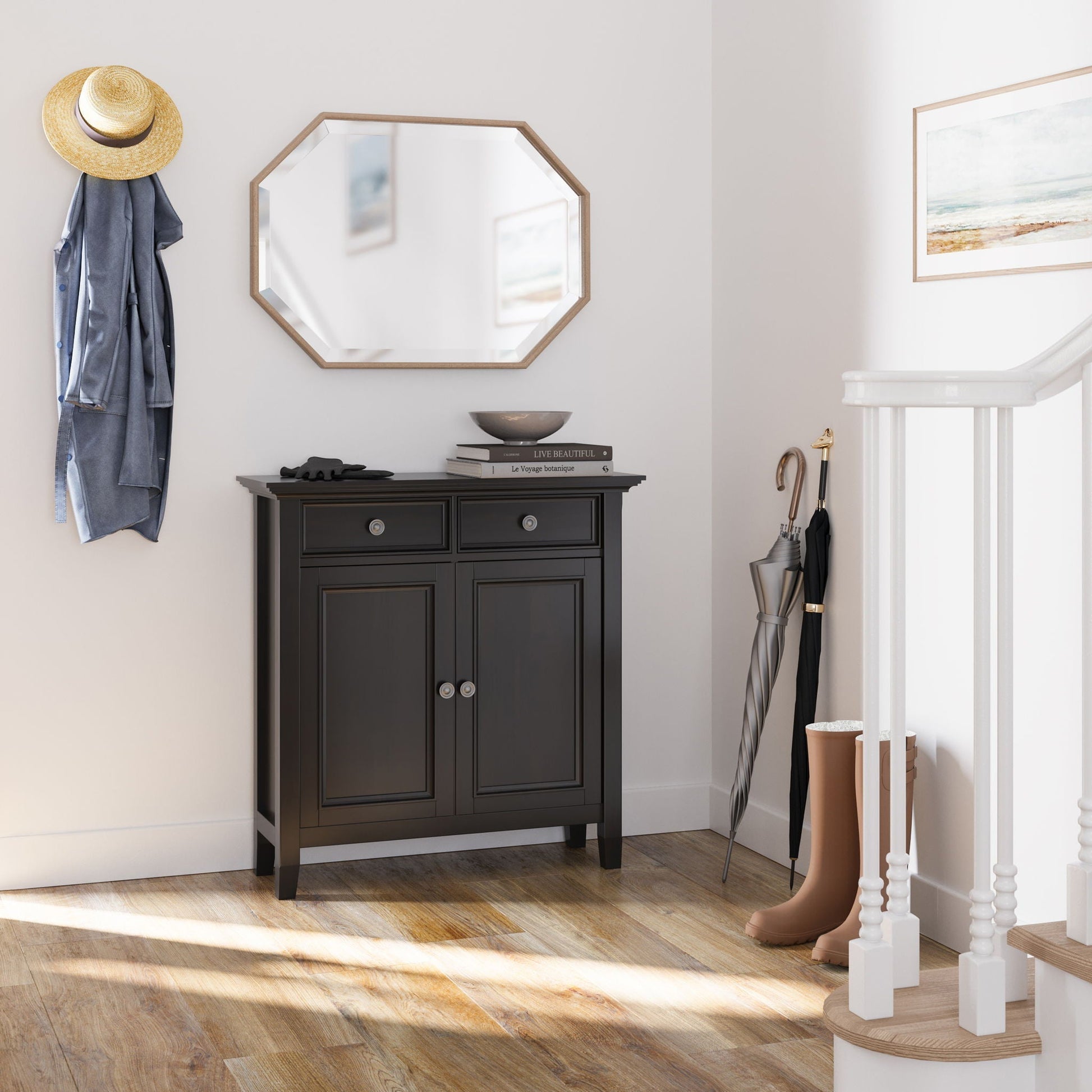 Amherst storage cabinet by HouseOfZazla, black accent cabinet with paneled doors in entryway on Tampa Home & Garden Store