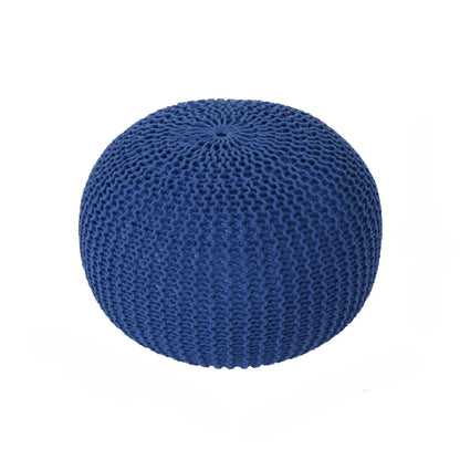 Bordeaux knitted cotton round pouf ottoman in navy blue by HouseOfZazla on Tampa Home & Garden Store