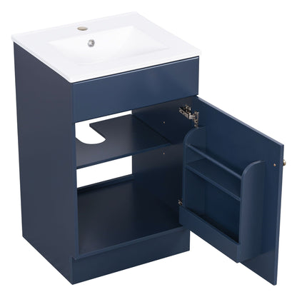 Bathroom vanity with white sink, navy blue cabinet with adjustable shelf by HouseOfZazla on Tampa Home & Garden Store
