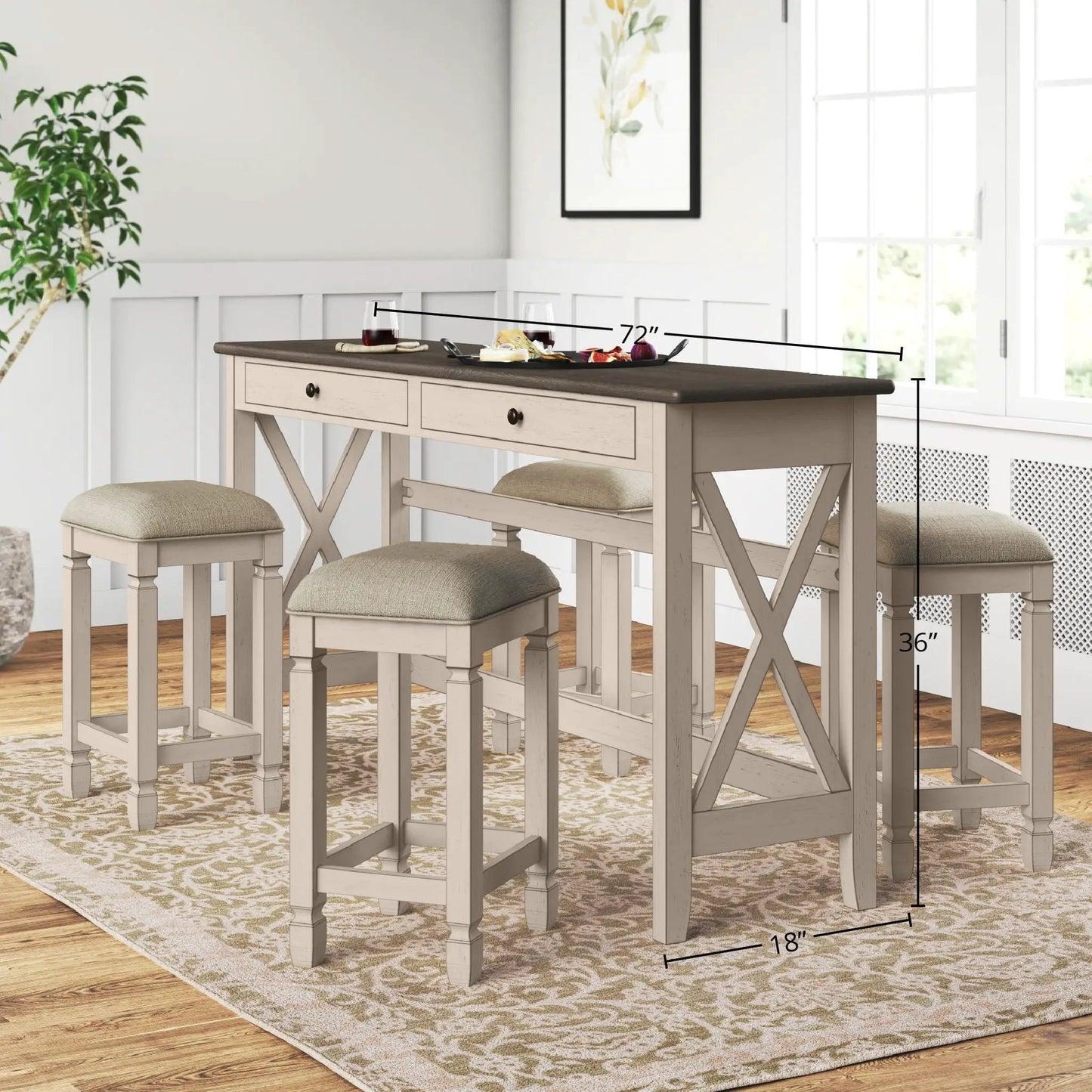 Console table with 4 stools in antique white, wood top by Unique Piece Furniture on Tampa Home & Garden Store