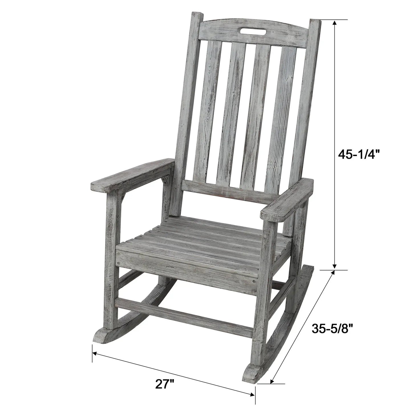 Oversized porch rocker chair by Unique Piece Furniture with wide seat and tall back in gray wood on Tampa Home & Garden Store
