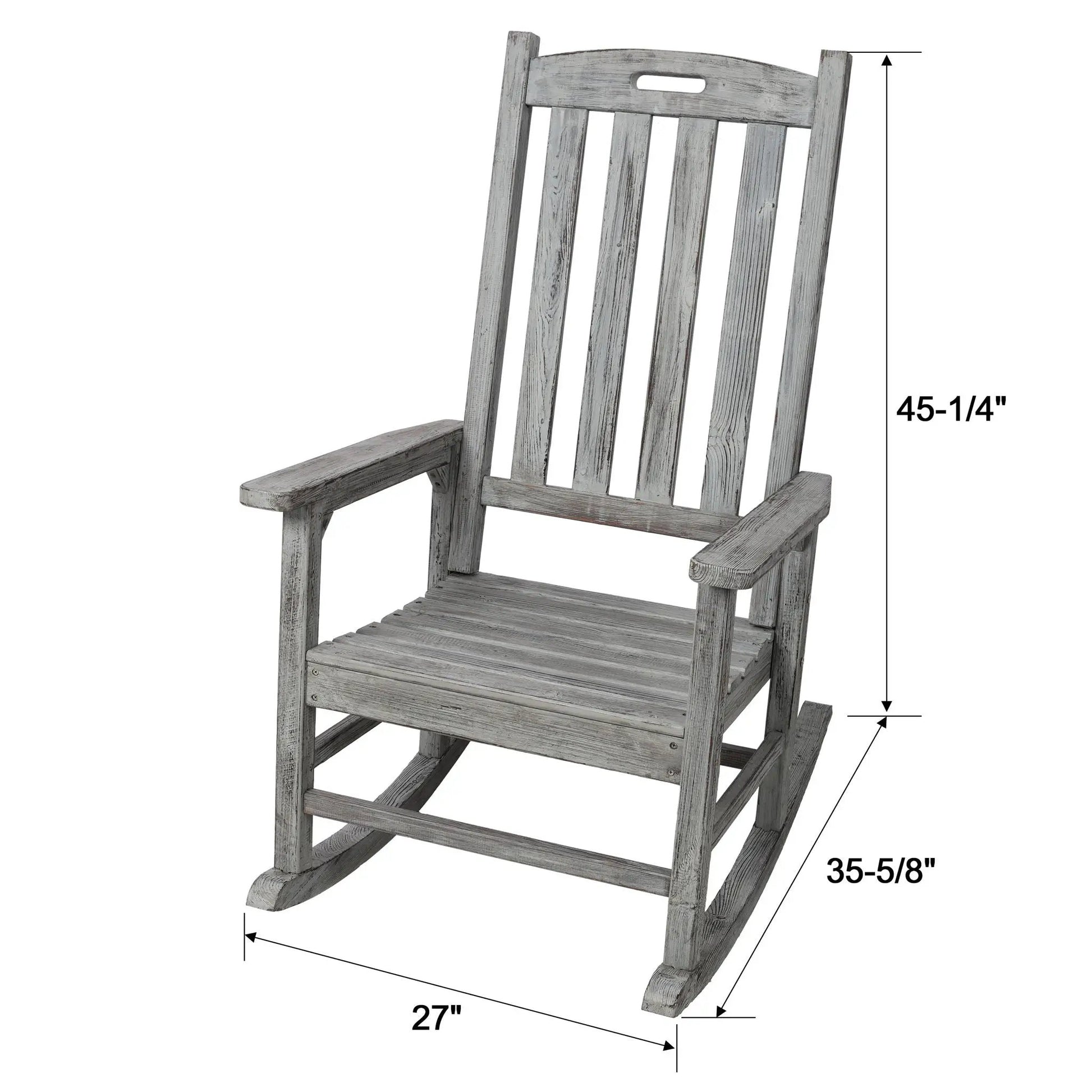 Oversized porch rocker chair by Unique Piece Furniture with wide seat and tall back in gray wood on Tampa Home & Garden Store