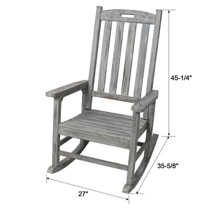 Oversized porch rocker chair by Unique Piece Furniture with wide seat and tall back in gray wood on Tampa Home & Garden Store